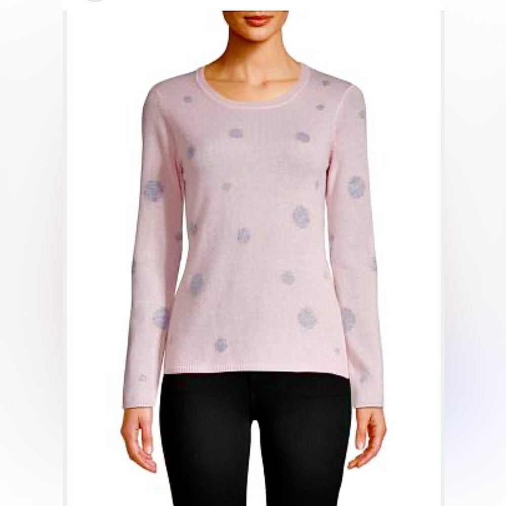 Quinn Dot-Print Cashmere Sweater in Pale Pink and Silver Metallic Polka Dots